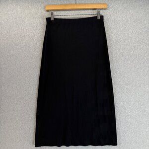 VanTisse Womens Black Ribbed Midi Skirt Pencil Office Stretch Vintage Size Small